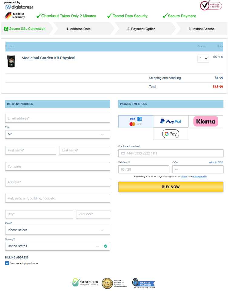medicinal garden kit checkout page pricing